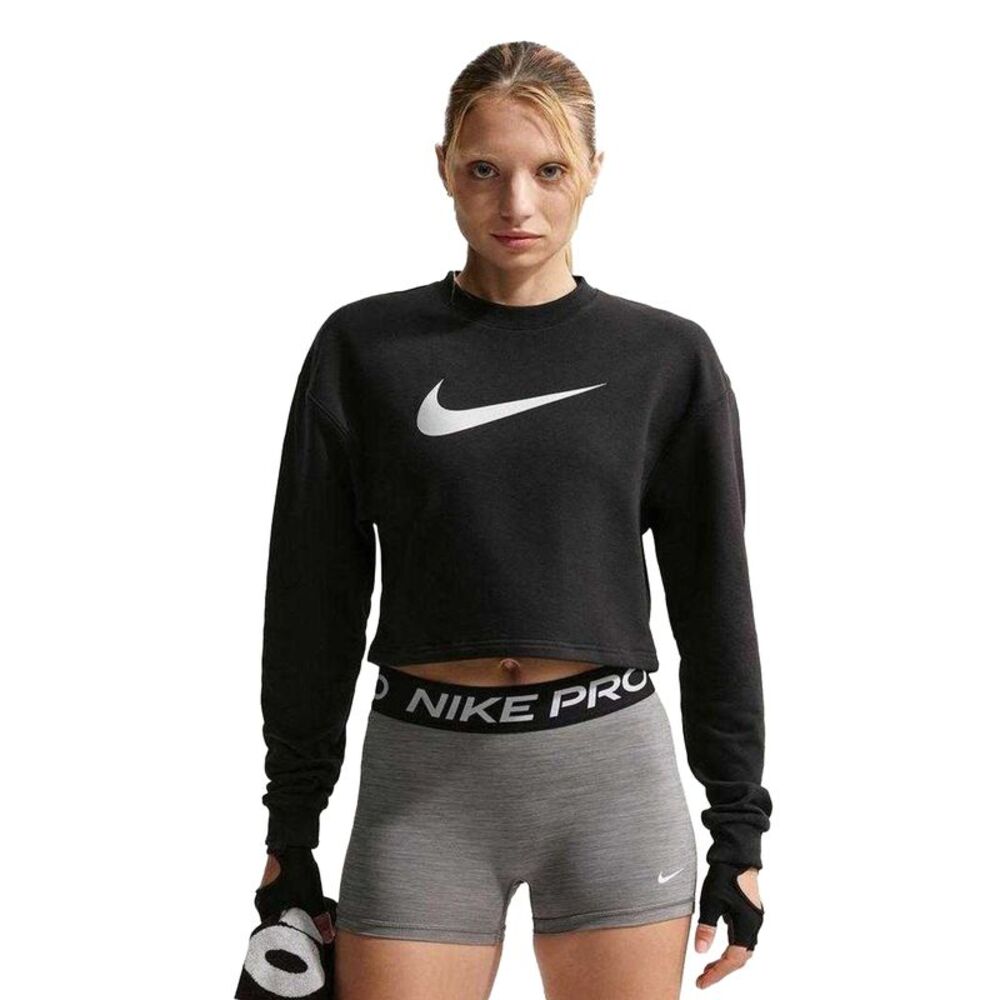 Nike Womens/Ladies Pro Logo Fleece Dri-FIT Crop Sweatshirt / Black/Metallic